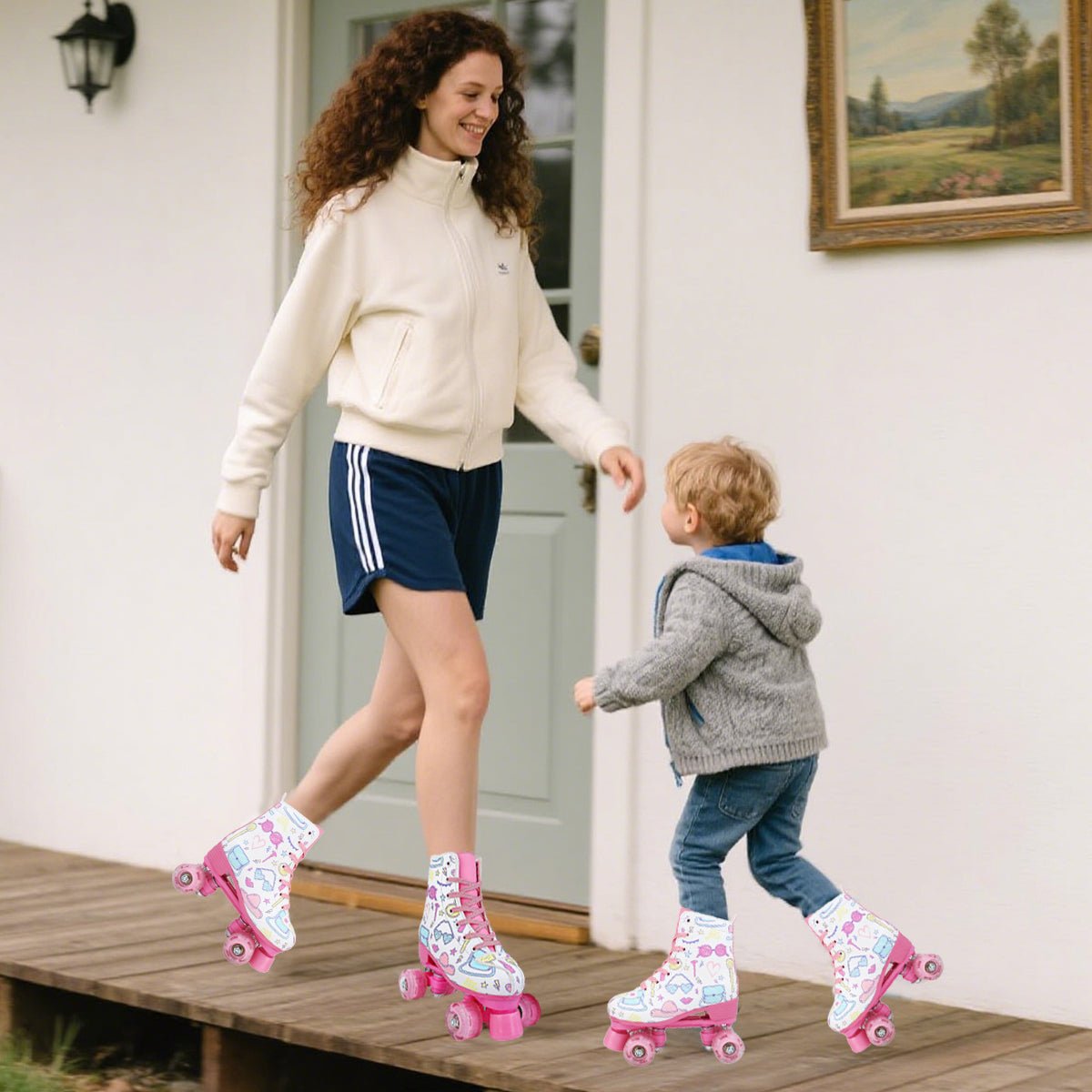 Outdoor PU leather quad roller skates for kids and girls, beginner-friendly